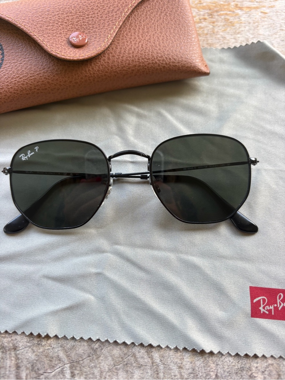 Ray-Ban Black Metal Hexagonal Sunglasses with Dark Green Lenses